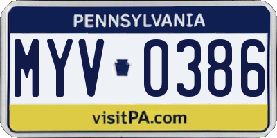 PA license plate MYV0386