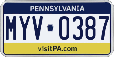 PA license plate MYV0387
