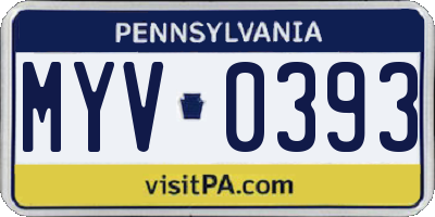 PA license plate MYV0393