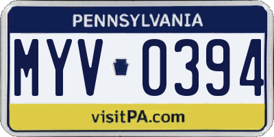 PA license plate MYV0394