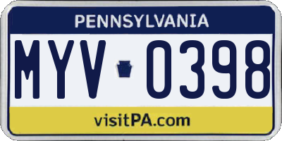PA license plate MYV0398