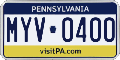 PA license plate MYV0400