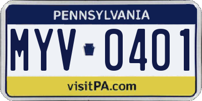 PA license plate MYV0401