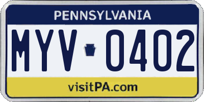 PA license plate MYV0402