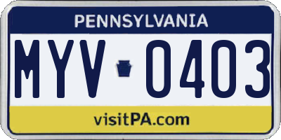 PA license plate MYV0403