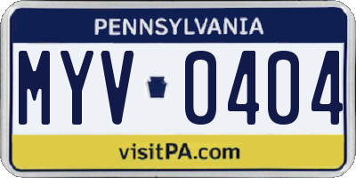 PA license plate MYV0404