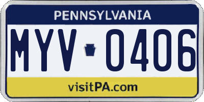 PA license plate MYV0406