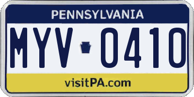 PA license plate MYV0410