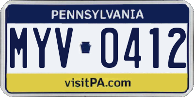 PA license plate MYV0412