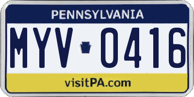 PA license plate MYV0416