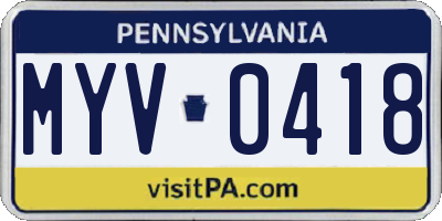 PA license plate MYV0418