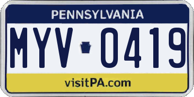 PA license plate MYV0419