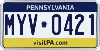 PA license plate MYV0421