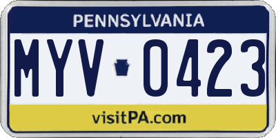 PA license plate MYV0423