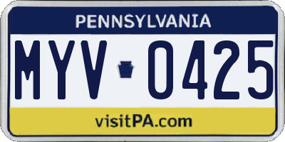 PA license plate MYV0425