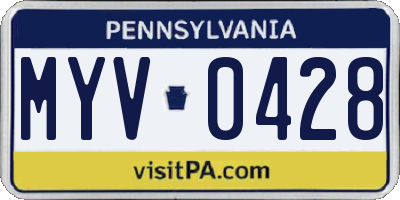 PA license plate MYV0428