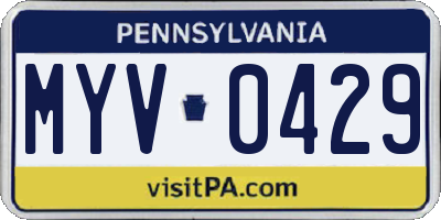 PA license plate MYV0429