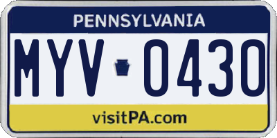 PA license plate MYV0430