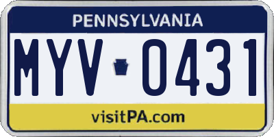 PA license plate MYV0431