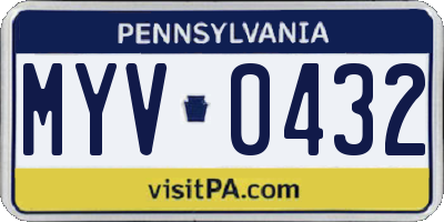 PA license plate MYV0432