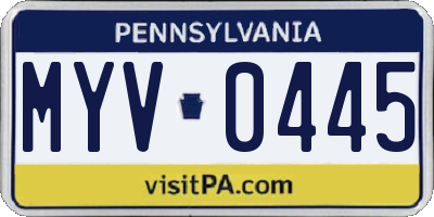 PA license plate MYV0445
