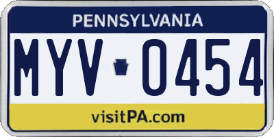 PA license plate MYV0454