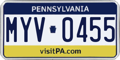 PA license plate MYV0455