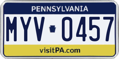 PA license plate MYV0457