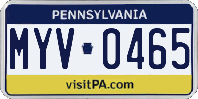PA license plate MYV0465