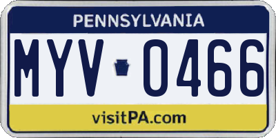 PA license plate MYV0466