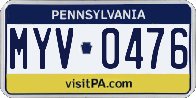 PA license plate MYV0476
