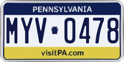 PA license plate MYV0478