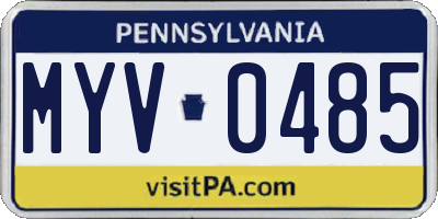 PA license plate MYV0485