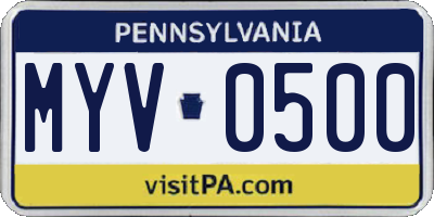 PA license plate MYV0500