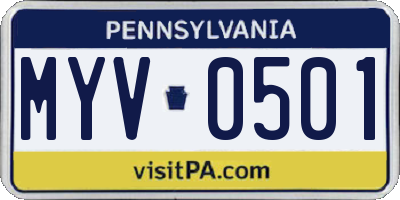PA license plate MYV0501
