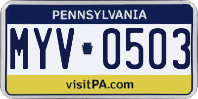 PA license plate MYV0503