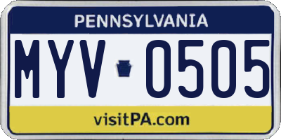 PA license plate MYV0505