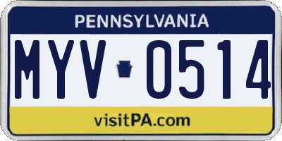 PA license plate MYV0514