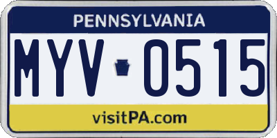 PA license plate MYV0515