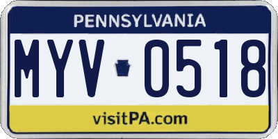 PA license plate MYV0518