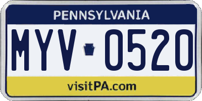 PA license plate MYV0520