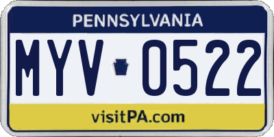 PA license plate MYV0522