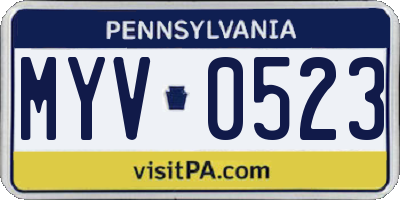 PA license plate MYV0523