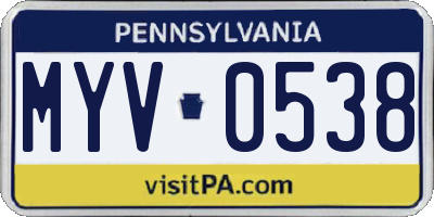 PA license plate MYV0538