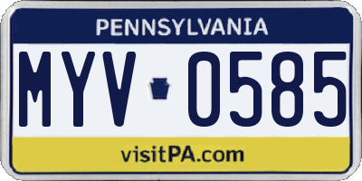 PA license plate MYV0585