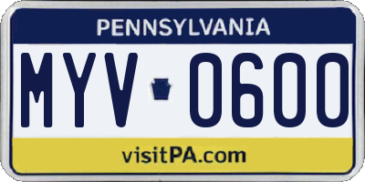 PA license plate MYV0600