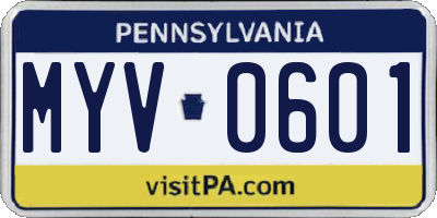 PA license plate MYV0601