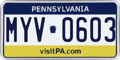 PA license plate MYV0603