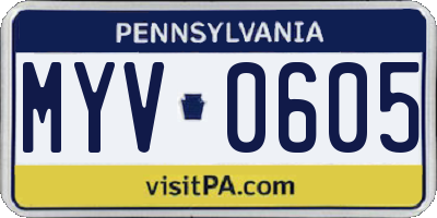 PA license plate MYV0605