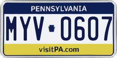 PA license plate MYV0607
